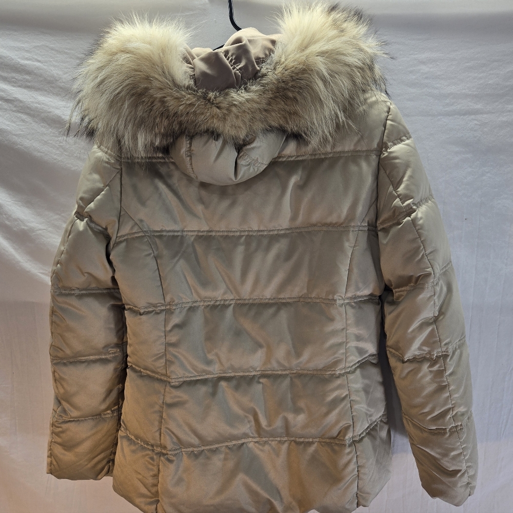 COACH Down Puffer Coat Coyote Trim Hood Women's Size Medium Beige Jacket - Picture 2 of 6
